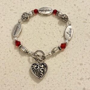 5/$25 Grandma Love Forever Metal Bead Toggle Clasp Bracelet Heart Charm